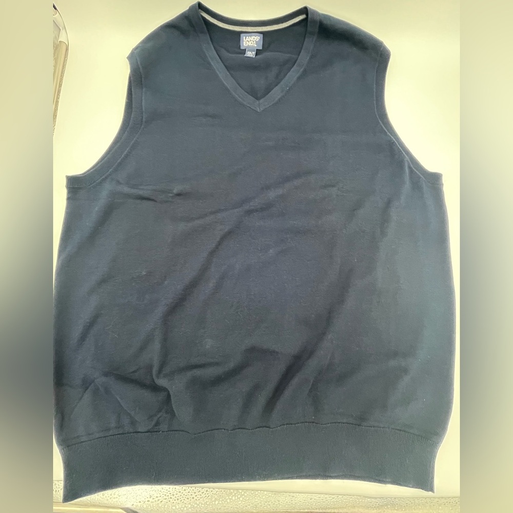 Lands' End Men's Blue Sweater Vest XXL TALL cotton prep dark academia IVY SMART